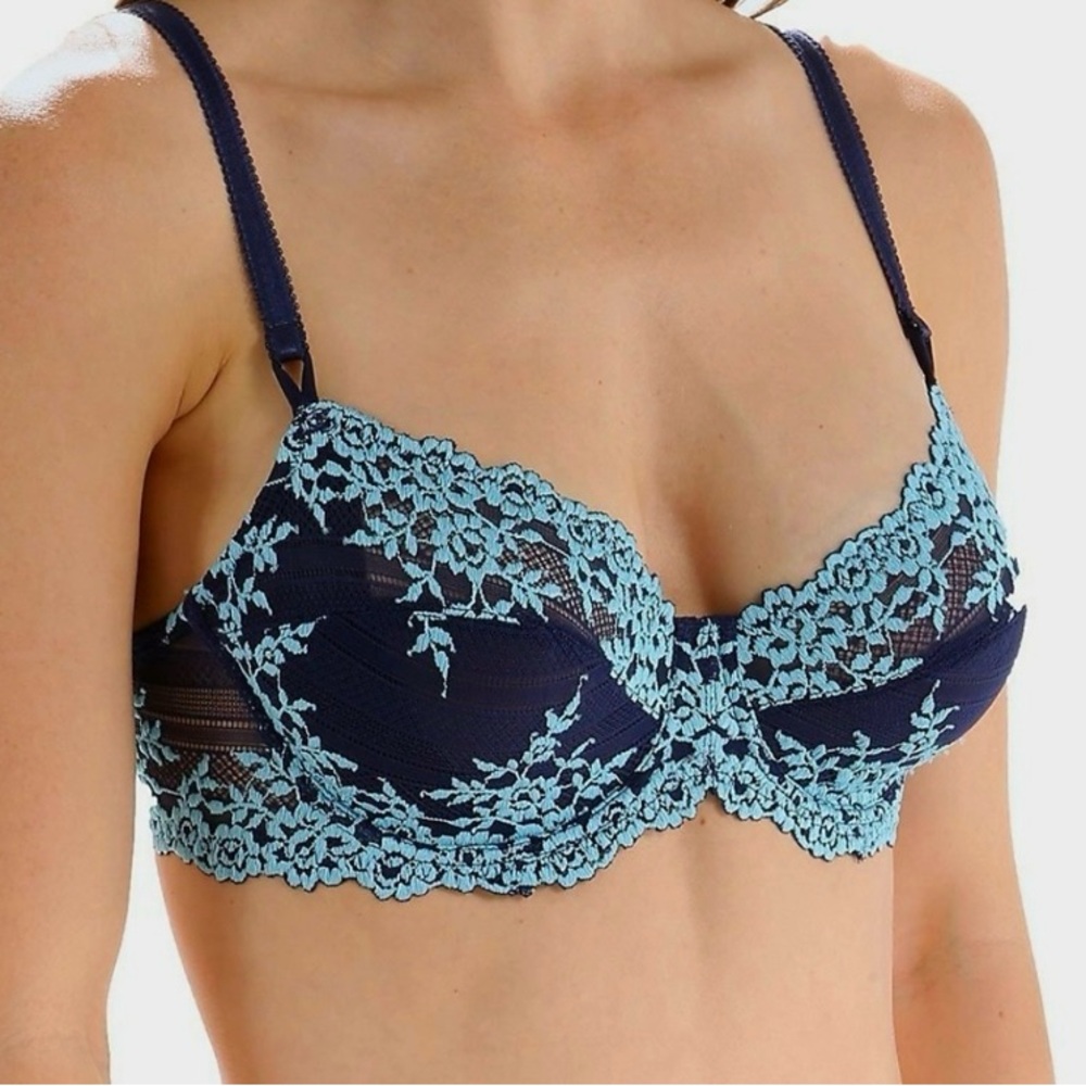 Wacoal Navy Bra with Light Blue Lace Trim